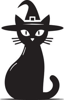Whimsical halloween black cat illustration with festive autumn colors and spooky elements perfect for seasonal decorations and crafts vector