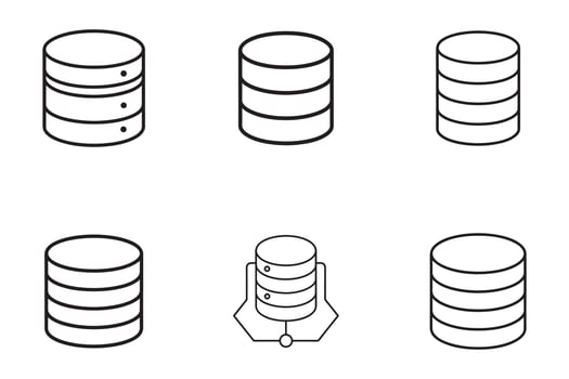 Collection of Abstract Database Icons Representing Data Storage and Networking with Clean Modern Style and Connection Points vector