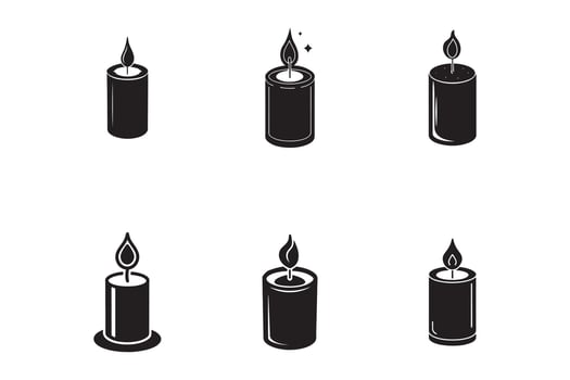 Collection of Simple Black and White Candle Icons Representing Hope Peace and Celebration Moments vector
