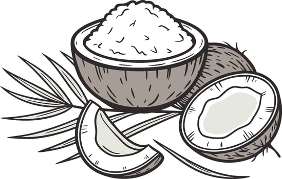Whole and Half Coconut Single Design Exotic Brown Coconut Single Design vector