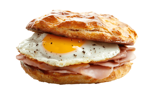 Delicious Ham and Egg Biscuit Sandwich on transparent background png