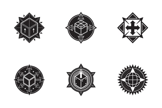Geometric Abstract Logos and Icons of Shipping Delivery and Global Reach with Arrows and Navigation Symbols vector