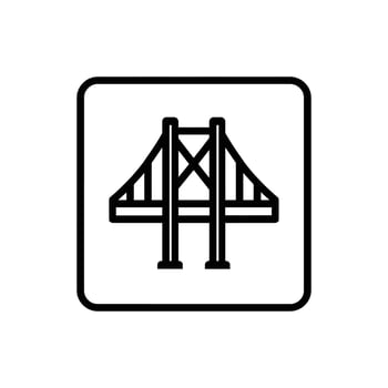 Black outline bridge symbol framed inside of a square with rounded corners against a white background vector