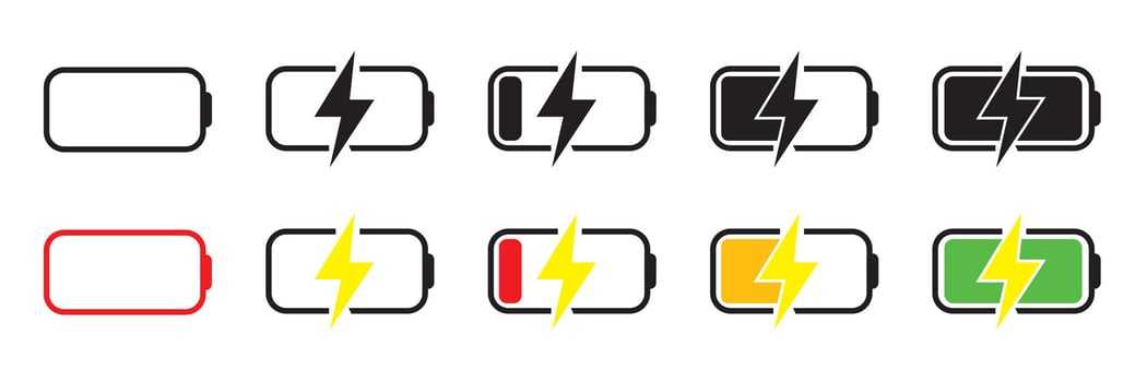 Set of battery icons on a white background. Battery charging symbol. vector