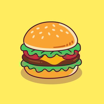 Big mac with cheese on a light background. Delicious cutlet in a bun with sesame seeds and herbs. Sandwich, fast food, quick bite. Modern illustration. vector
