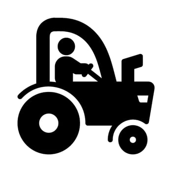 Farmer Driving a Tractor Icon. Suitable for Agricultural Machinery Businesses, Farming Community Campaigns, and Farm-to-Market Branding. vector