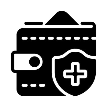 Minimalist Wallet Icon with Shield and Cross Symbolizing Personal Finance Protection, Secure Payments, and Money Safety for Banking, and E-Commerce. vector