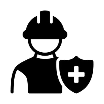 Construction Worker with Hard Hat and Protective Shield Icon. Industrial Safety and Employee Health Insurance. vector