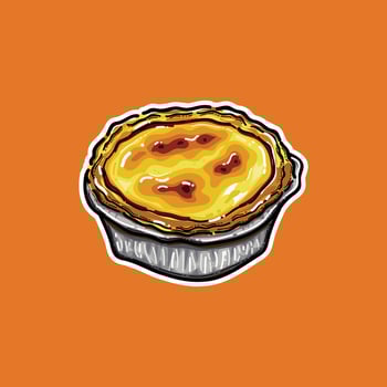 Illustration of Traditional Delicious Egg Tart Dessert On Orange Background, Sticker Style Poster vector