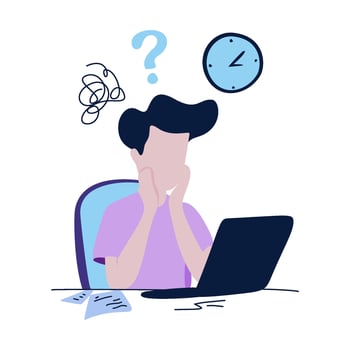A Person Overwhelmed with Work, Time Pressure, and Uncertainty. vector