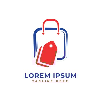 shop deals online shopping business trendy logo design shopping bag deal tag concept vector