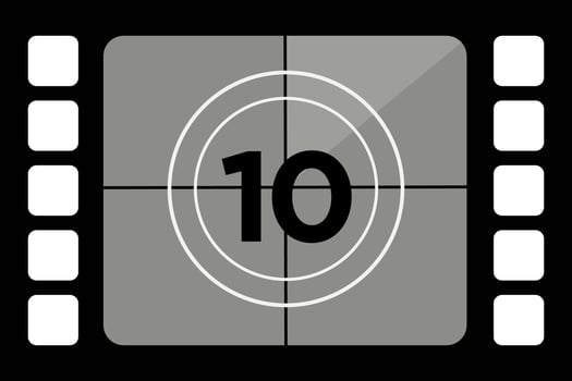 Set of classic countdown film footage featuring the number ten in a vintage movie style. Old fashioned film counter with retro design. vector