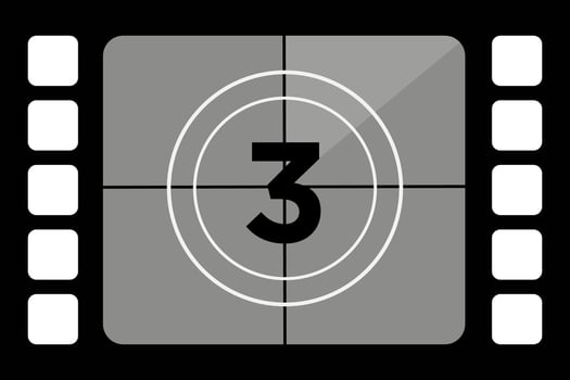 Set of classic countdown film footage featuring the number three in a vintage movie style. Old fashioned film counter with retro design. vector