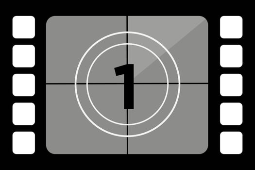 Set of classic countdown film footage featuring the number one in a vintage movie style. Old fashioned film counter with retro design. vector