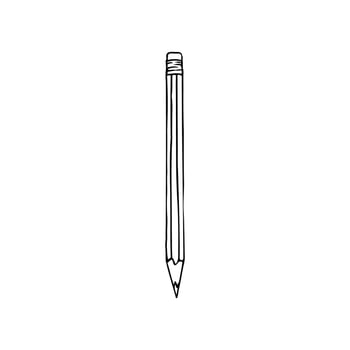 pencil with eraser at the end doodle - hand drawn sketch line vector