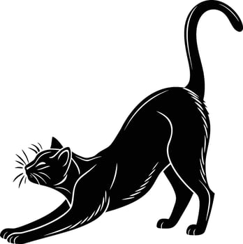 A black silhouette of a house cat arching its back in a dynamic pose silhouette vector