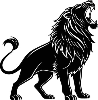 Majestic lion roaring open mouth side profile silhouette vector