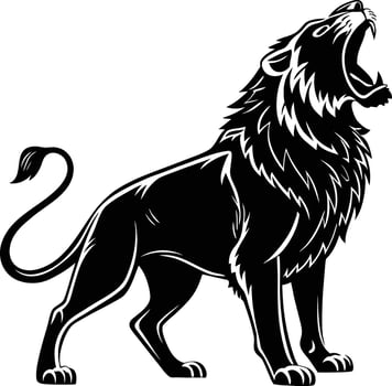 Majestic lion roaring in side profile silhouette design vector