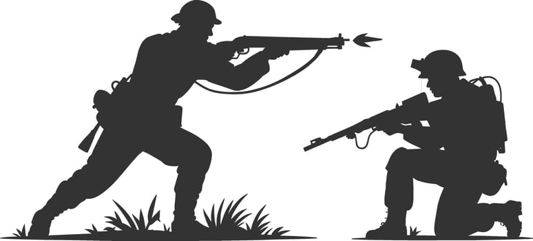 US Army Soldiers, Military Action Silhouette, American Flag, Soldier Saluting, Combat Training, US Forces vector