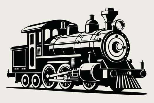 Vintage steam locomotive train black and white illustration railroad transportation retro design vector