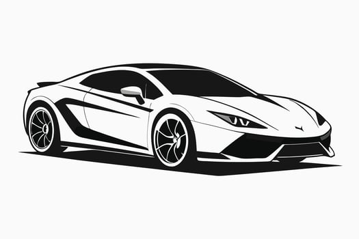 A black and white drawing of a sports car vector