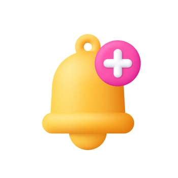 Yellow notification bell with pink plus vector