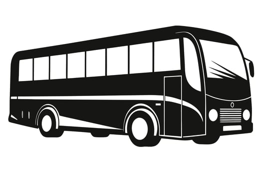 Black and white illustration of a large passenger bus side view vector