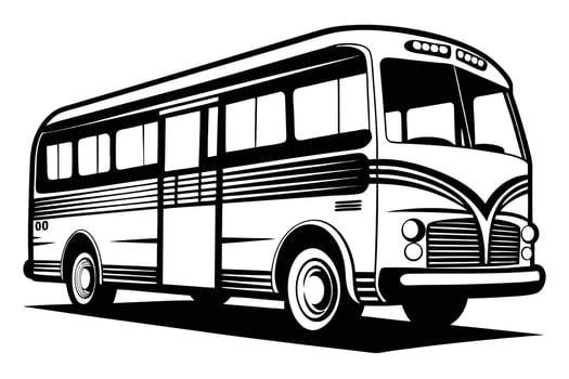 Vintage bus classic transportation retro vehicle travel journey road trip school bus black and white illustration vector