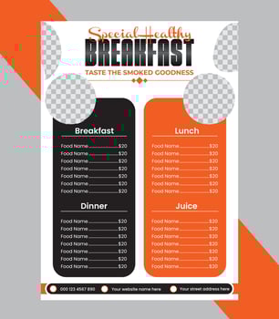 Modern Special Healthy Breakfast food menu design template, healthy food flyer design template vector