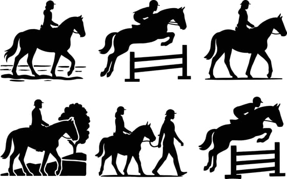 silhouettes of horse and rider in various poses vector