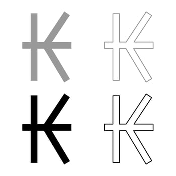 Symbol of Kip sign currency money set icon grey black color solid fill outline contour line thin style vector