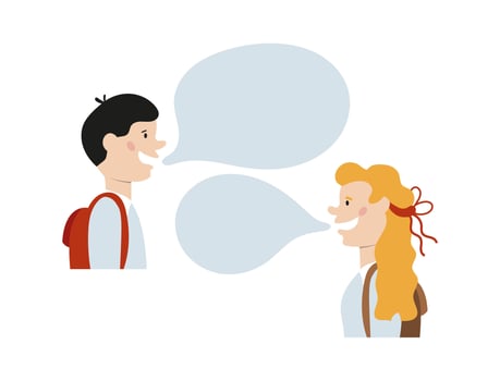 couple of pupils with speech bubble avatar character vector