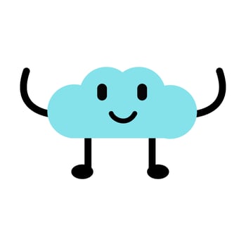 Happy cartoon cloud character with arms and legs. vector