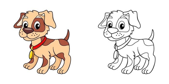 Little dog. Cute puppy. Black and white illustration for coloring book vector