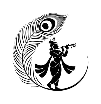 Krishna Playing Flute With Peacock Feather Silhouette hindu deity vector