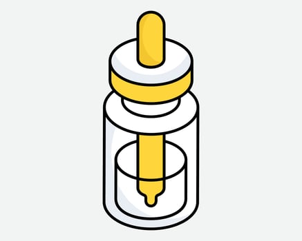 Glass dropper bottle with golden liquid inside vector