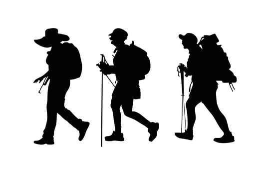 group of hiker silhouette, silhouettes of hiker with backpacks walking vector