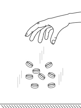 Symbol hand pouring medicine editable stroke on white background, expired medicine concept. illustration EPS 10. vector