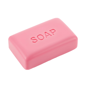 Pink soap bubble . Pink soap with word soap engraved on it isolated. Bar of soap top view flat lay for bathrooms and hygiene concepts png