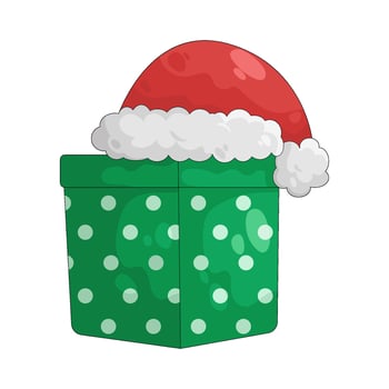 Green Gift Box with Santa Hat Illustration vector