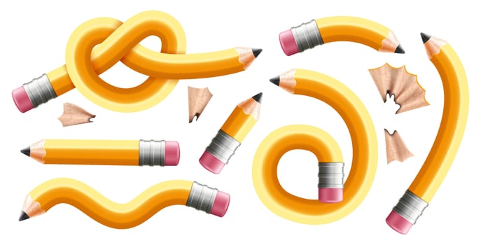 Creative yellow pencil designs and shavings vector