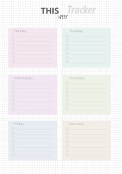 This Week Tracker Schedule Printable Multicolored Design vector