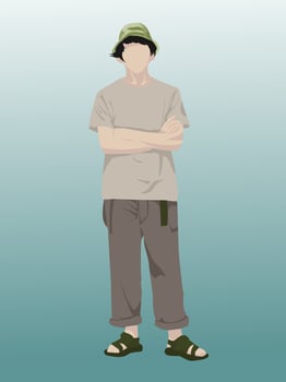 Minimalist Portrait of Young Man with Bucket Hat vector