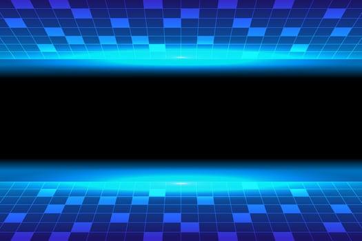 Abstract digital technology background with glowing blue grid tiles and central empty space for text or design elements vector