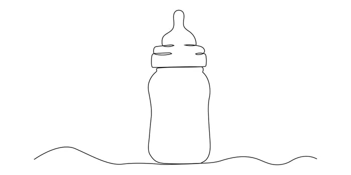 Continuous one line art of baby bottle. Baby milk bottle icon single line art, Continuous one line drawing of baby feeding bottle. vector
