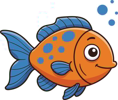 Colorful orange and blue fish cartoon character swimming underwater blowing bubbles illustration vector
