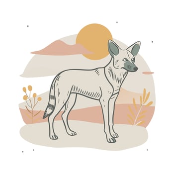 African wild dog sketch with desert landscape isolated on white background vector