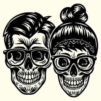 Two hipster skulls wearing glasses isolated on white background vector