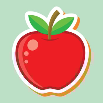 Cartoon red apple with green leaves isolated on design white background vector