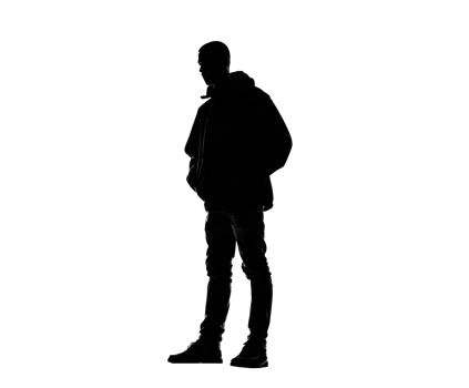 Silhouette of a young man standing in casual wear during evening png